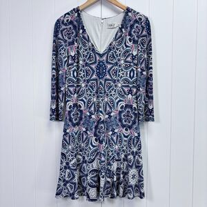 Eliza J Women Geometric Hippie Gogo Psychedelic Mini Dress‎ Size 8 Boho Indie